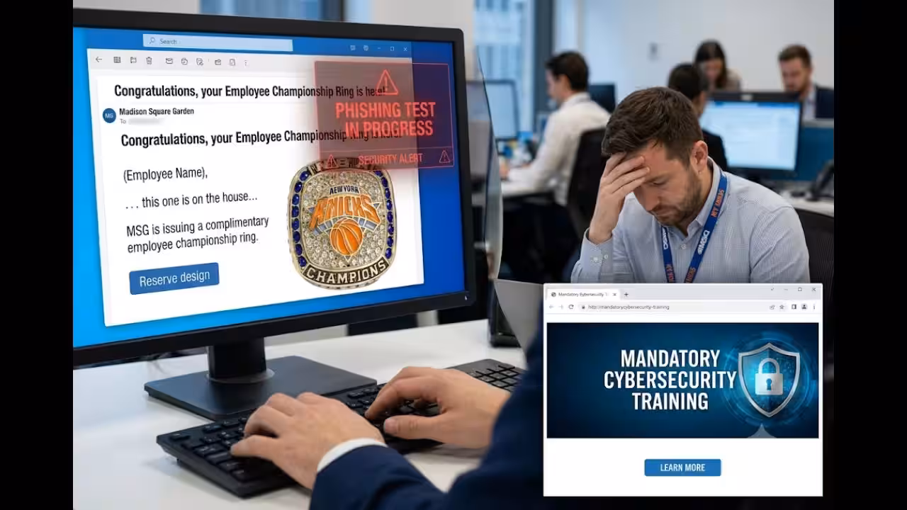 uji phishing Email tawarkan cincin juara kepada karyawan Knicks ternyata uji… uji phishing - ilustrasi berita Email tawarkan cincin juara kepada karyawan Knicks ternyata uji phishing, MSG beri…